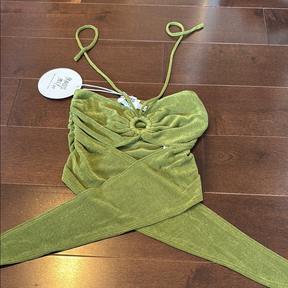 Princess Polly Green Ruched Asymmetrical Bodysuit